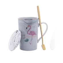 Load image into Gallery viewer, Ceramic Mug Gold Plated Flamingo Milk Coffee Tea mugs With Spoon Handle Household 55 Celsius heating thermostat padOffice Cup