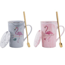 Load image into Gallery viewer, Ceramic Mug Gold Plated Flamingo Milk Coffee Tea mugs With Spoon Handle Household 55 Celsius heating thermostat padOffice Cup